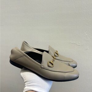 Gucci Taupe Leather Horsebit Loafers